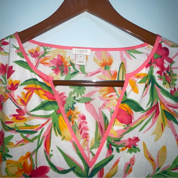 J. Crew Women’s Tunic Top Swim Cover Pink Floral Gauze Size Medium - Picture 3 of 6